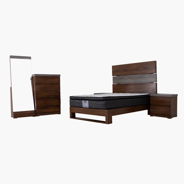 Recámara Matrimonial Pisa 5pz Recámara Matrimonial Pisa - Nogal Oscuro, Cubierta MDF pintado con recubrimiento con rayos UV y grabado, ...