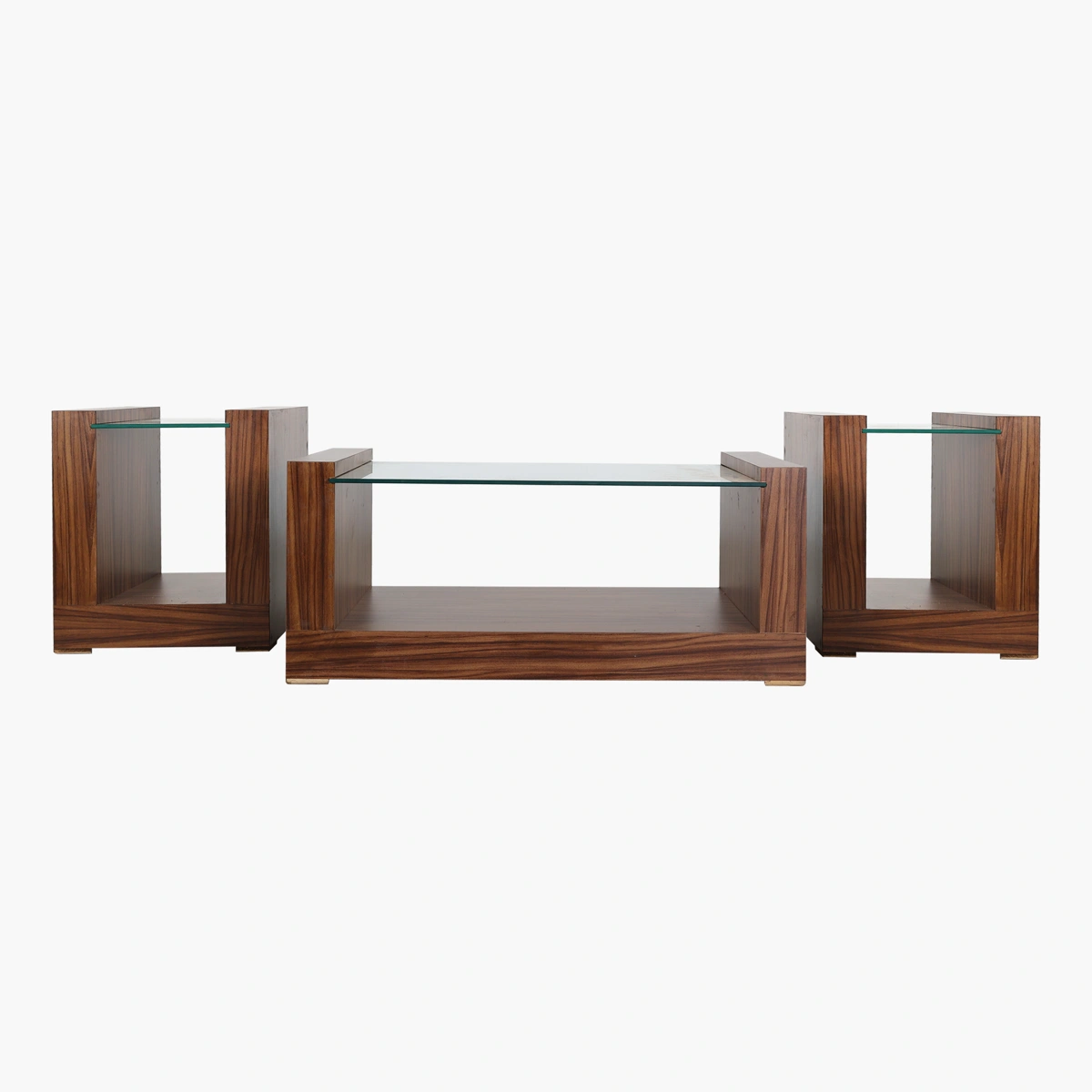 Mesa de Centro Monaco_16 Mesas de Centro Monaco - MDF con recubrimiento UV en color Nogal y cubiertas de cristal templado trans...