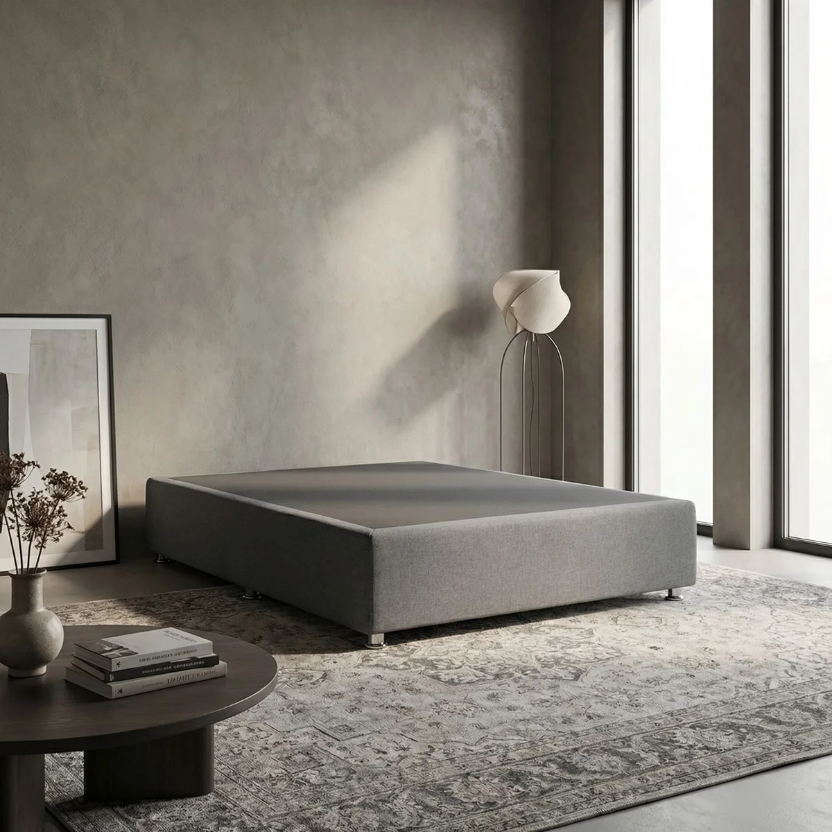 12106-Base-Matrimonial-Verona-Tapizada-en-Gris-ambientada-01 Base Matrimonial Verona Tapizada en Gris - foto ambientada