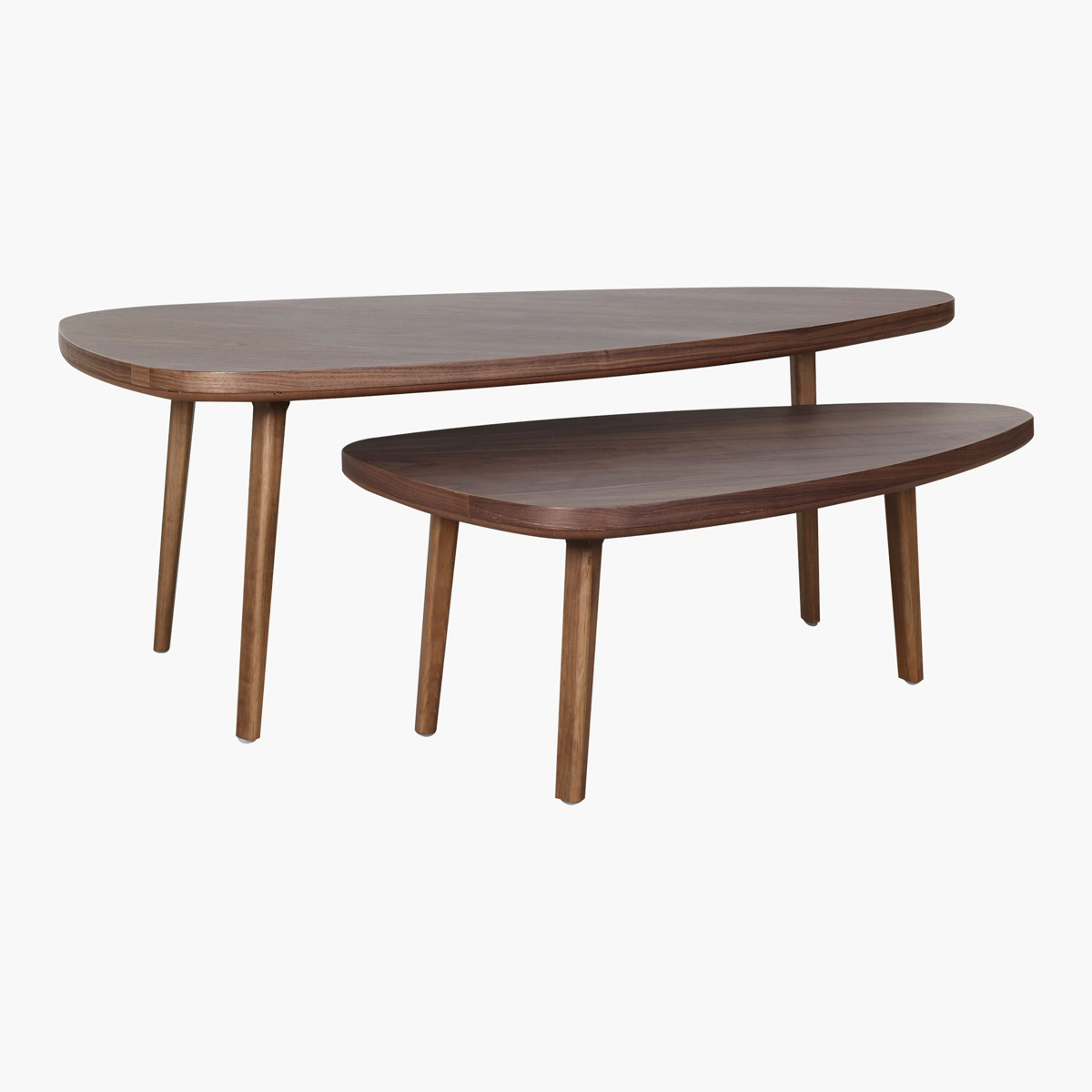 Mesa centro Nandi_10 Mesas de Centro Nandi - Cubierta en chapa de nogal, estructura de madera sólida tono nogal