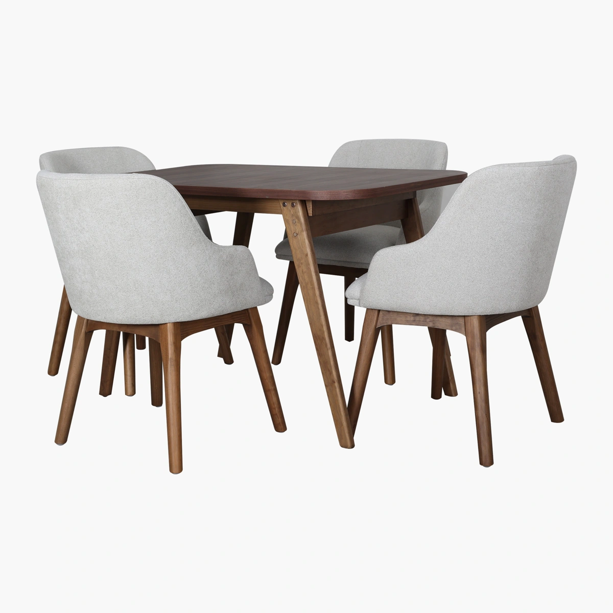 Comedor Nandi - Cubierta de chapa de nogal, estructura de pino sólido tono nogal, tapizado en...