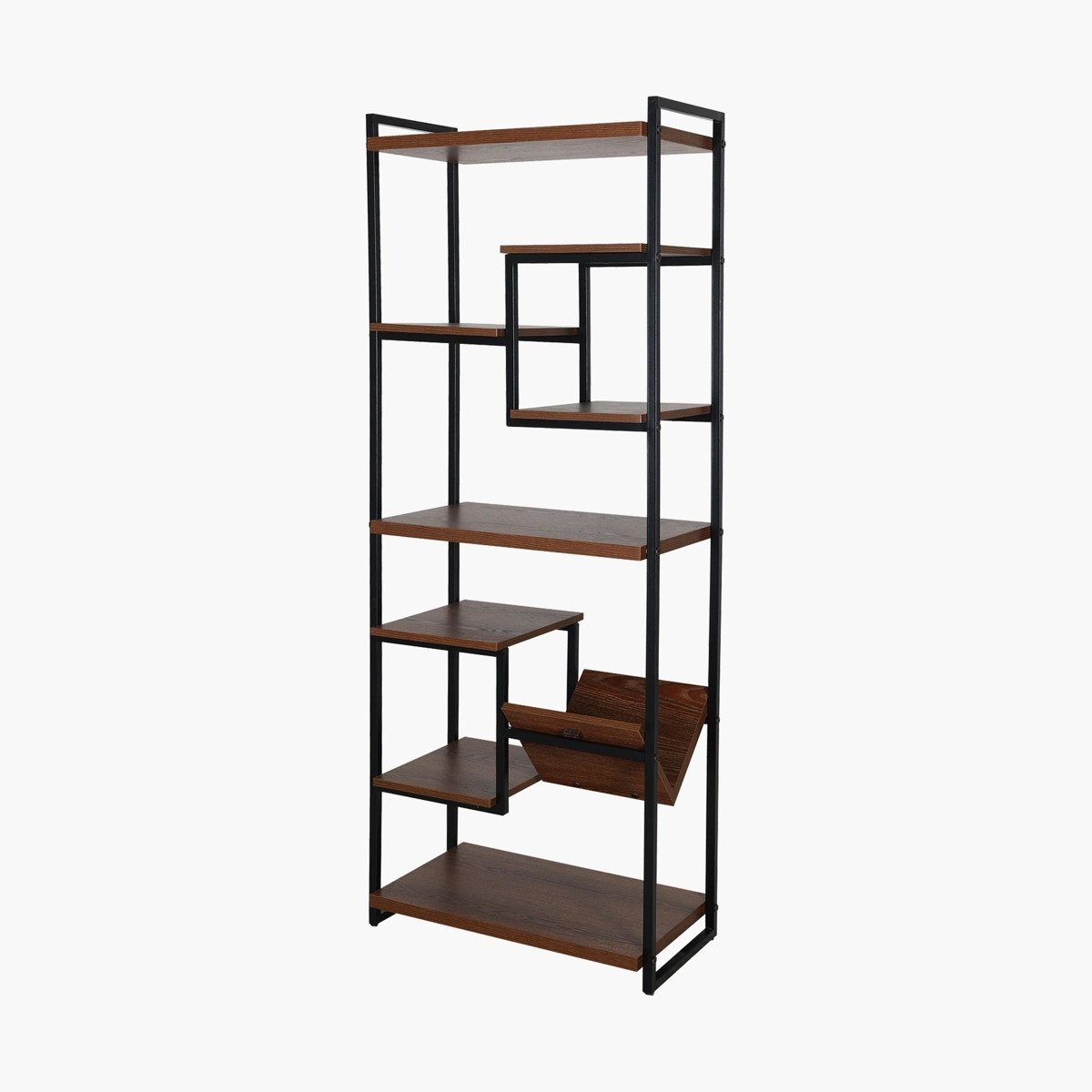 Librero Copper - Estructura de metal negro, repisas en melamina tipo parota