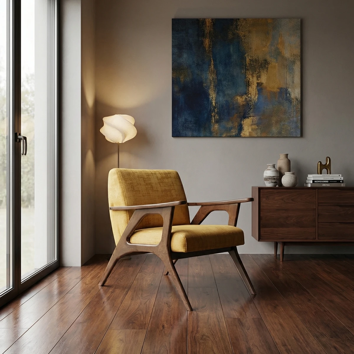 Sillon Tikan Nogal Mostaza - foto ambientada