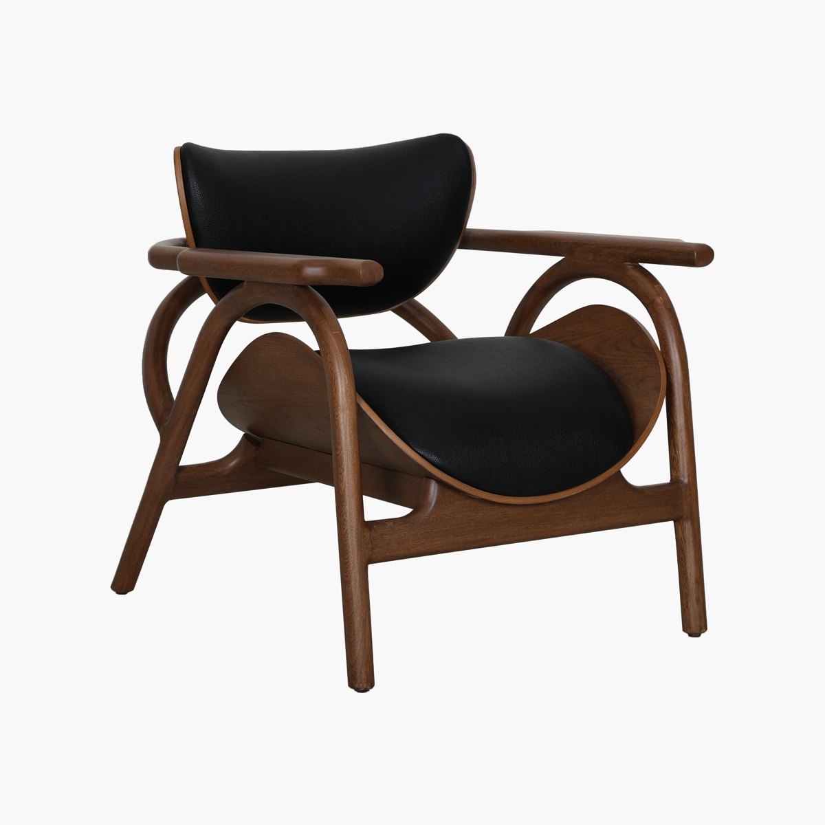 Sillón Case - Madera sólida Rosa Morada tono Parota y piel color negro