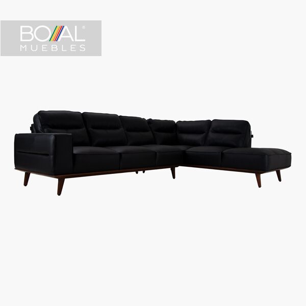 Gard Piel Negro Boal Sala Esquinera Gard Boal Piel (Ambos Lados y Personalizable) - Madera de Pino, Espuma de 24kg/m^3 Tapiz Piel italiana Bull