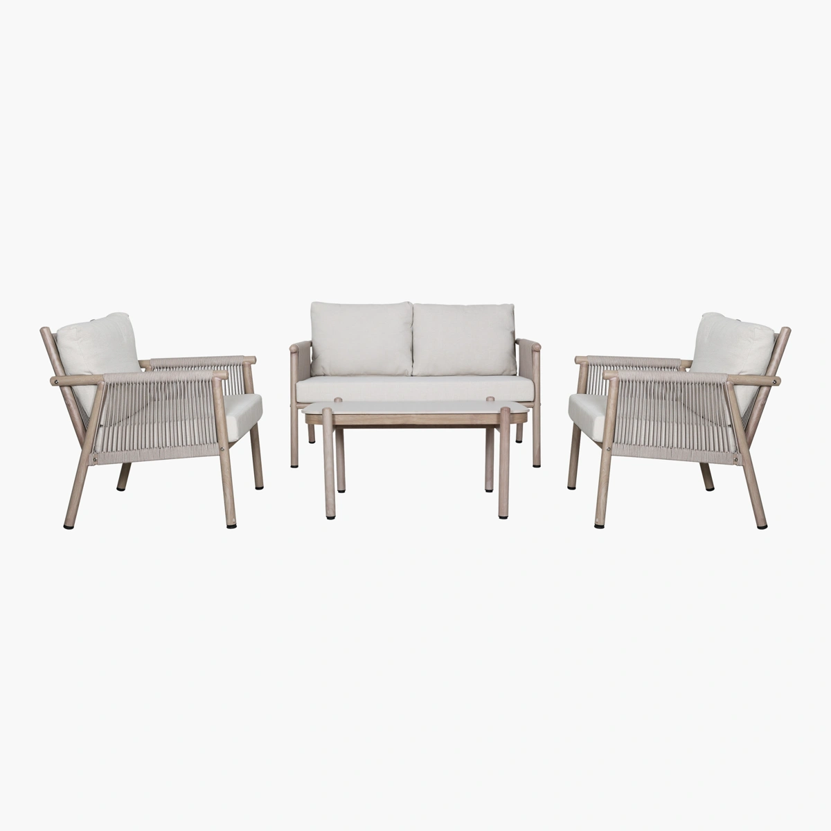 Sala Merida 4pz_1 Sala Merida L 4pz - Acero, Espuma, Cuerda y Tela para exteriores, Piedra Sintética