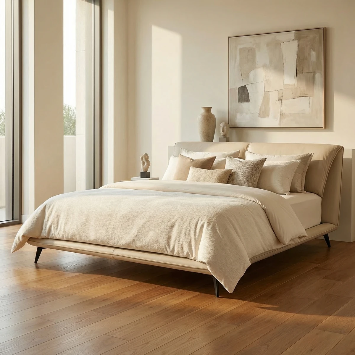 66309-Cama-Yugana-King-Size-Piel-Marfil-ambientada-03 Cama Yugana King Size Piel Marfil - foto ambientada