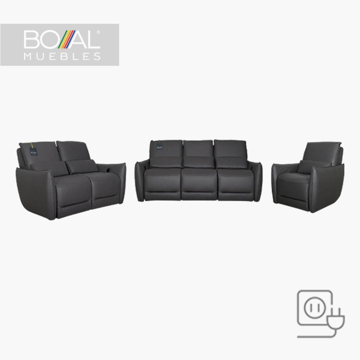 Bennet-Reclinable-Gris_2.webp Sala 3-2-1 Reclinable Bennett Eléctrico Boal Gris - Pino, Mecanismo Reclinable eléctrico y Tapiz Vinil