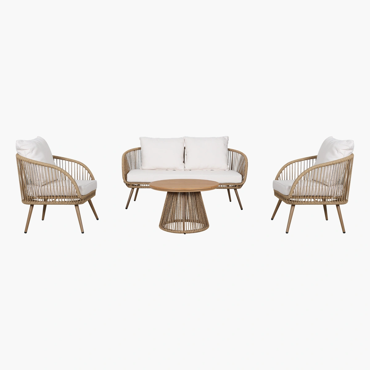 Sala Bacalar Rattan 4pz - PE Rattan, Polywood, Acero, Espuma y Tela para exteriores