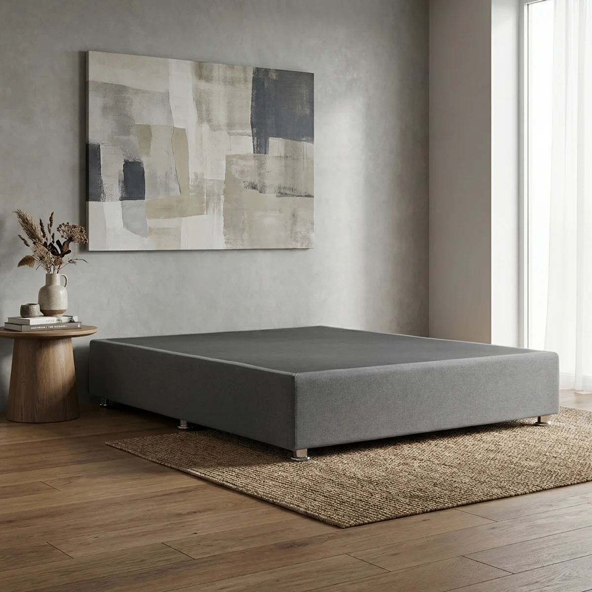 Base Queen Size Verona Tapizada en Gris - foto ambientada