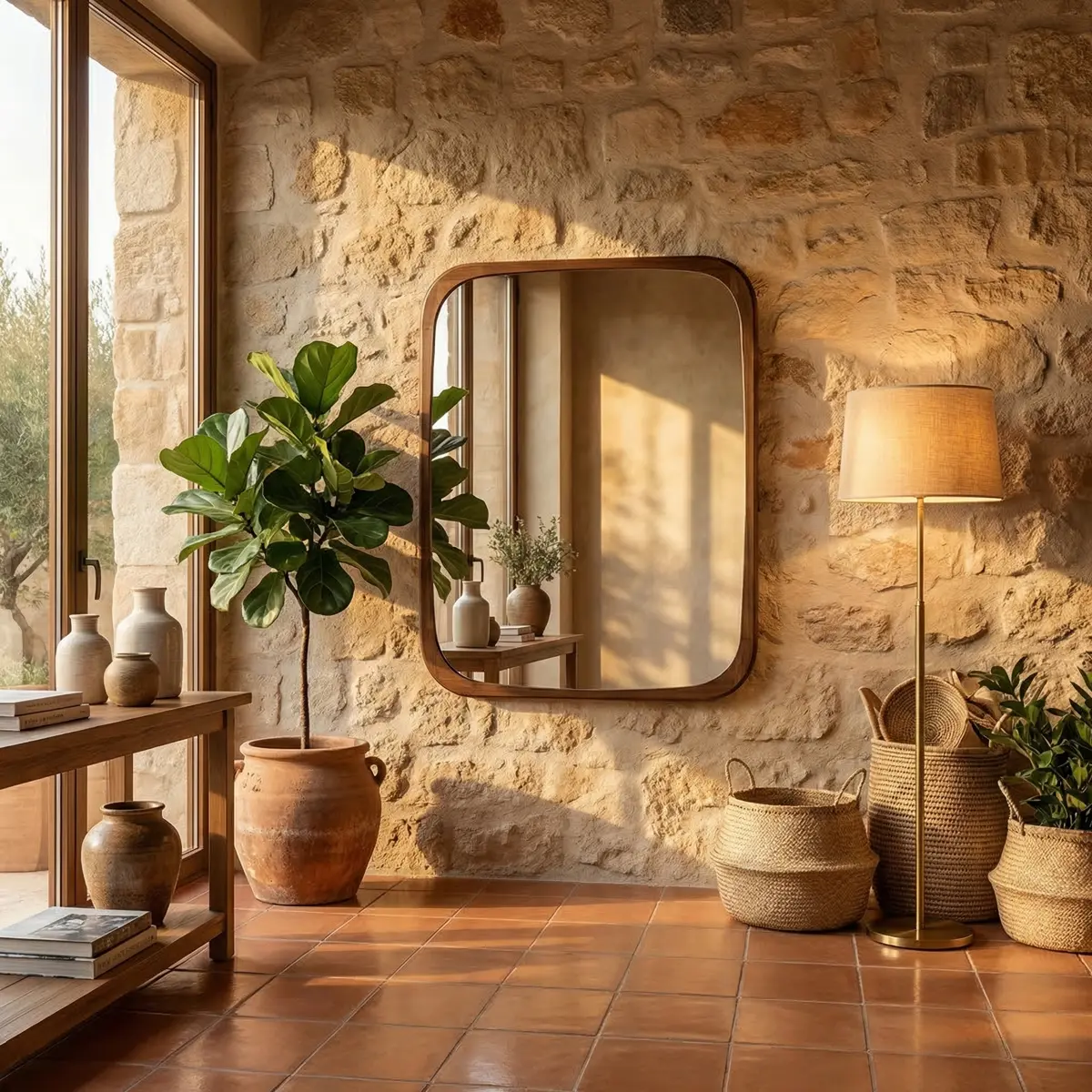 Espejo Rectangular Sorrento Parota (100cm) - foto ambientada 2