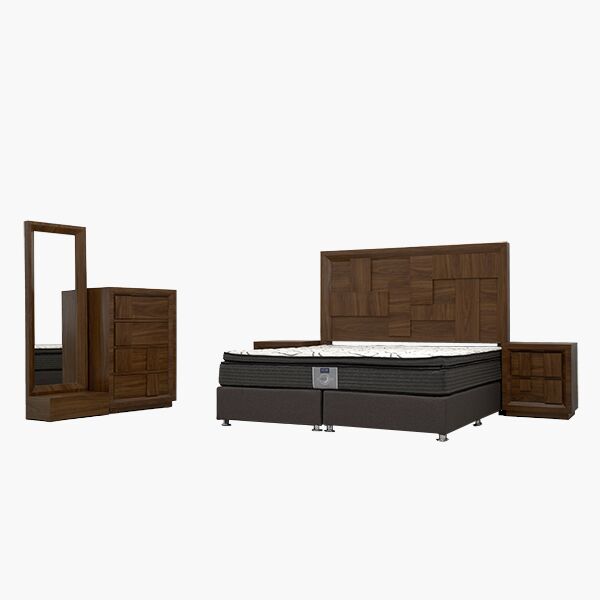 Recámara King Size Palermo Nogal - MDF UV grabado en color Nogal, Agarraderas de seguridad