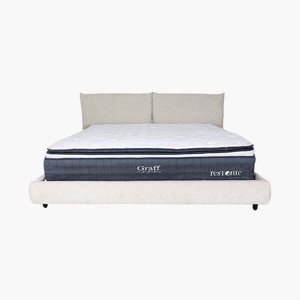 Tanuki QS Cabecera Cama Tanuki Queen Size Ajustable - Pluma de Ganso, Tela, Madera y Herrería