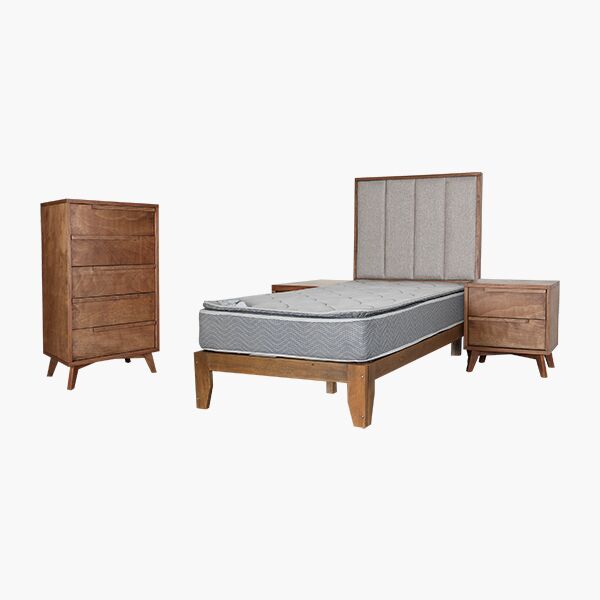 Ibiza Ind Montaje 45 Recámara Individual Ibiza - Chapa de Okume, Tela tono Arena, Correderas de Extensión