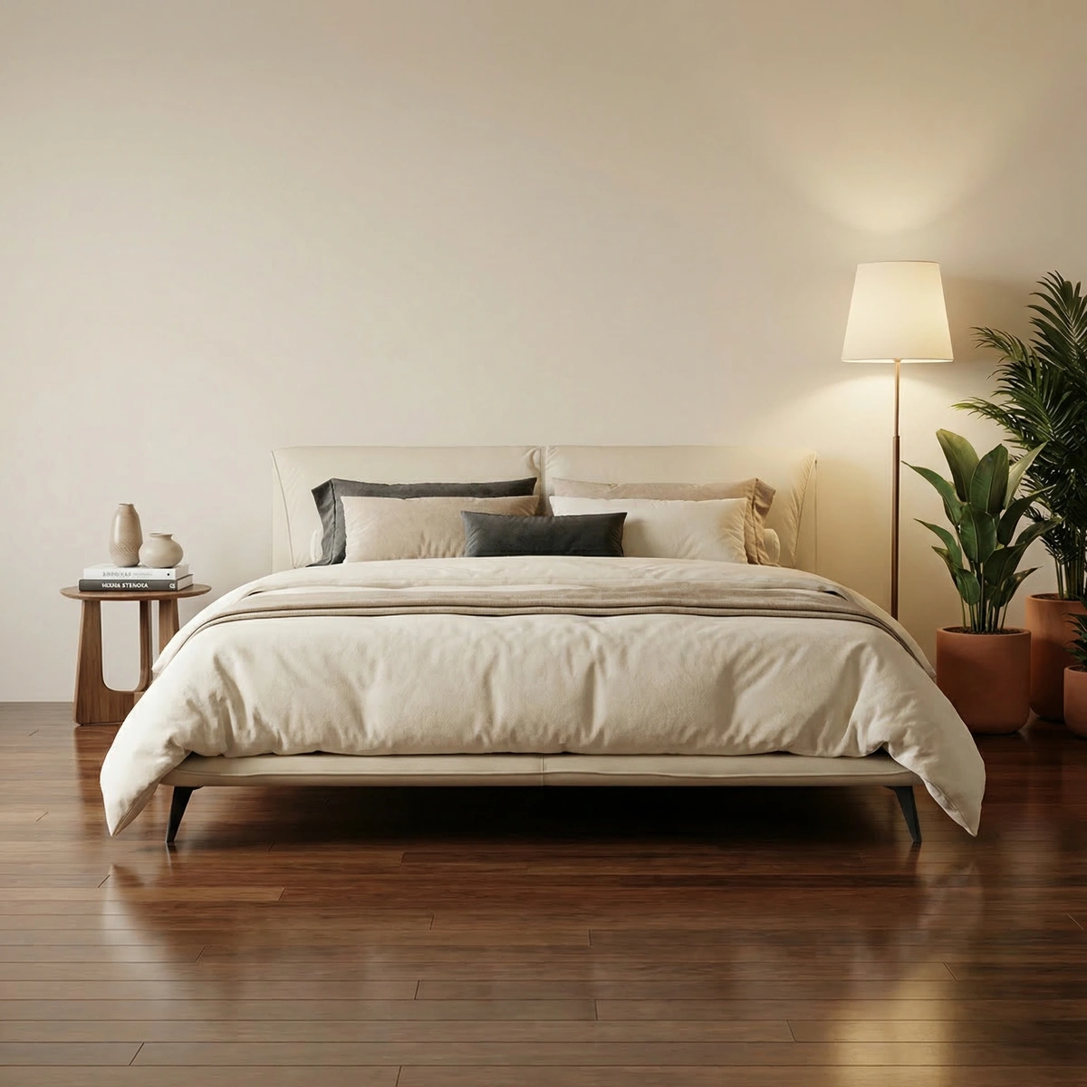 66308-Cama-Yugana-Queen-Size-Piel-Marfil-ambientada-02 Cama Yugana Queen Size Piel Marfil - foto ambientada