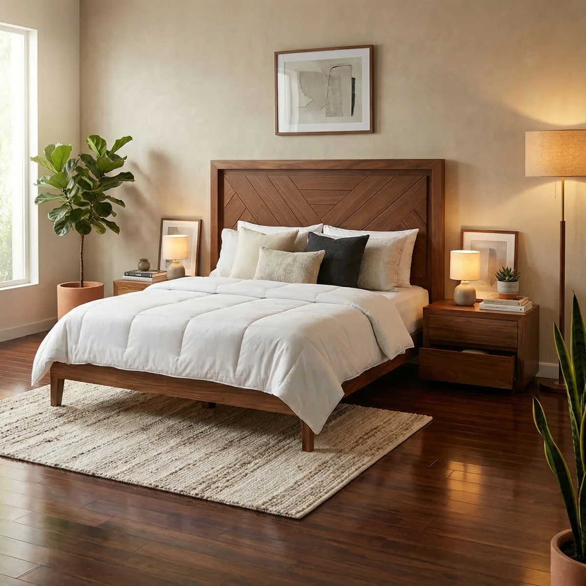 65743-Cabecera-King-Size-y-2-burós-Oris-ambientada-02 Cabecera King Size y 2 burós Oris - foto ambientada