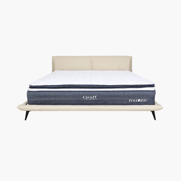 Yugana QS Cabecera Cama Yugana Queen Size Piel Marfil - Pluma de Ganso, Piel, Madera y Herrería