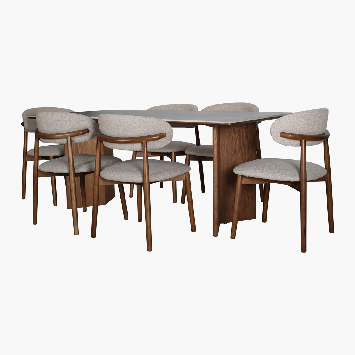 Comedor Trento Nogal_20 Comedor Trento Garda Nogal/Gris - Mesa con cubierta en cerámica gris y base en madera sólida tono nogal