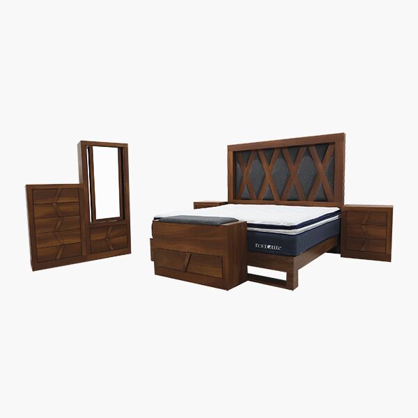 Burdeos KS 45 Recámara King Size Burdeos 6pz - MDF en color Nogal, Tapiz, correderas de extensión