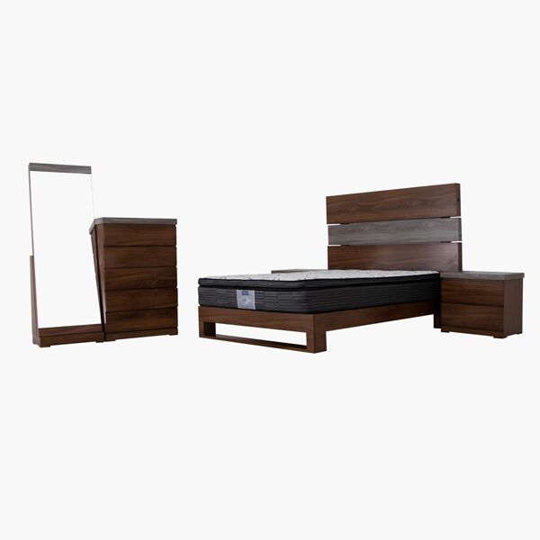 Recámara Queen Size Pisa - Nogal Oscuro, Cubierta MDF pintado con recubrimiento con rayos UV y grabado, ...
