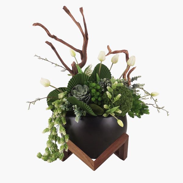 Botero Dali Tulipan Botero Dali Tulipan - Vidrio en Negro, Parota Sólida, Deco Artificial