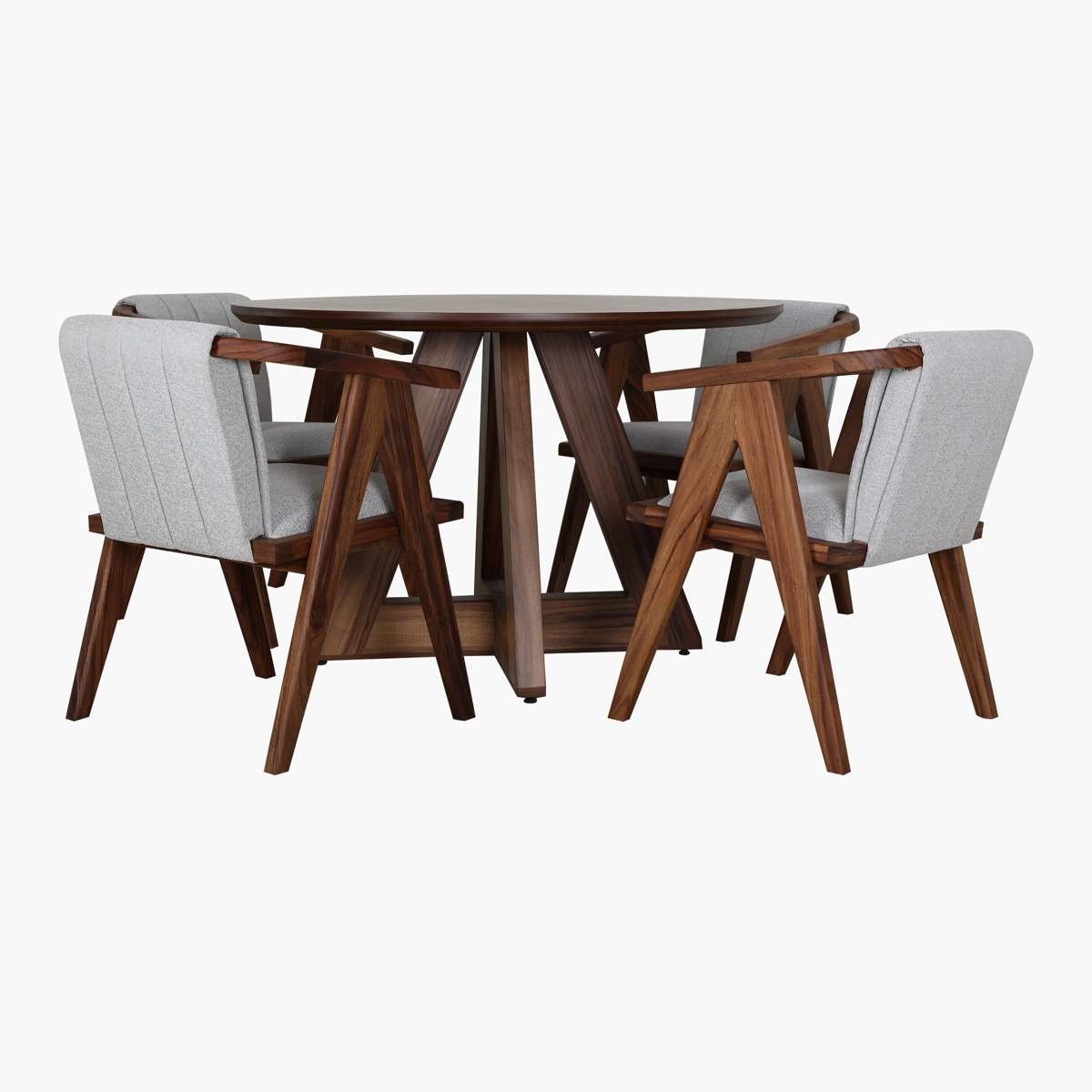 Silla Loren Parota_12 Comedor Xama Loren p/4 - Chapa de Parota (mesa), Parota sólida (sillas) y tapiz color silver (personal...