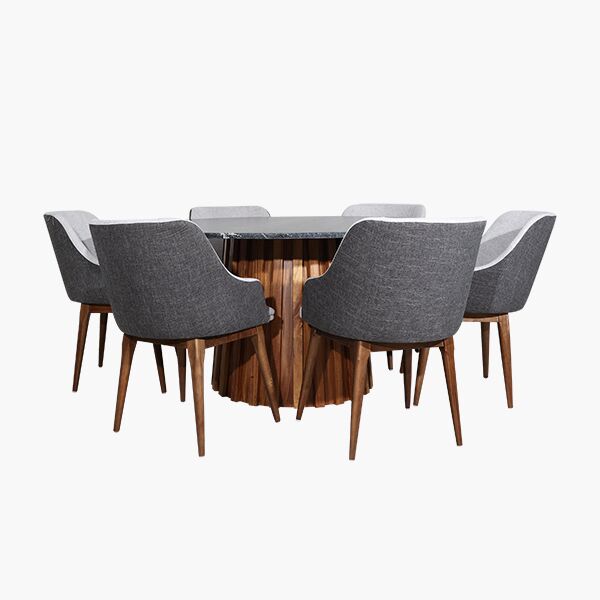 Gabriel keri 45 Comedor Redondo Gabriel Keri Parota Granito P/6 - Silla: Madera Sólida, Tapiz Annabelle