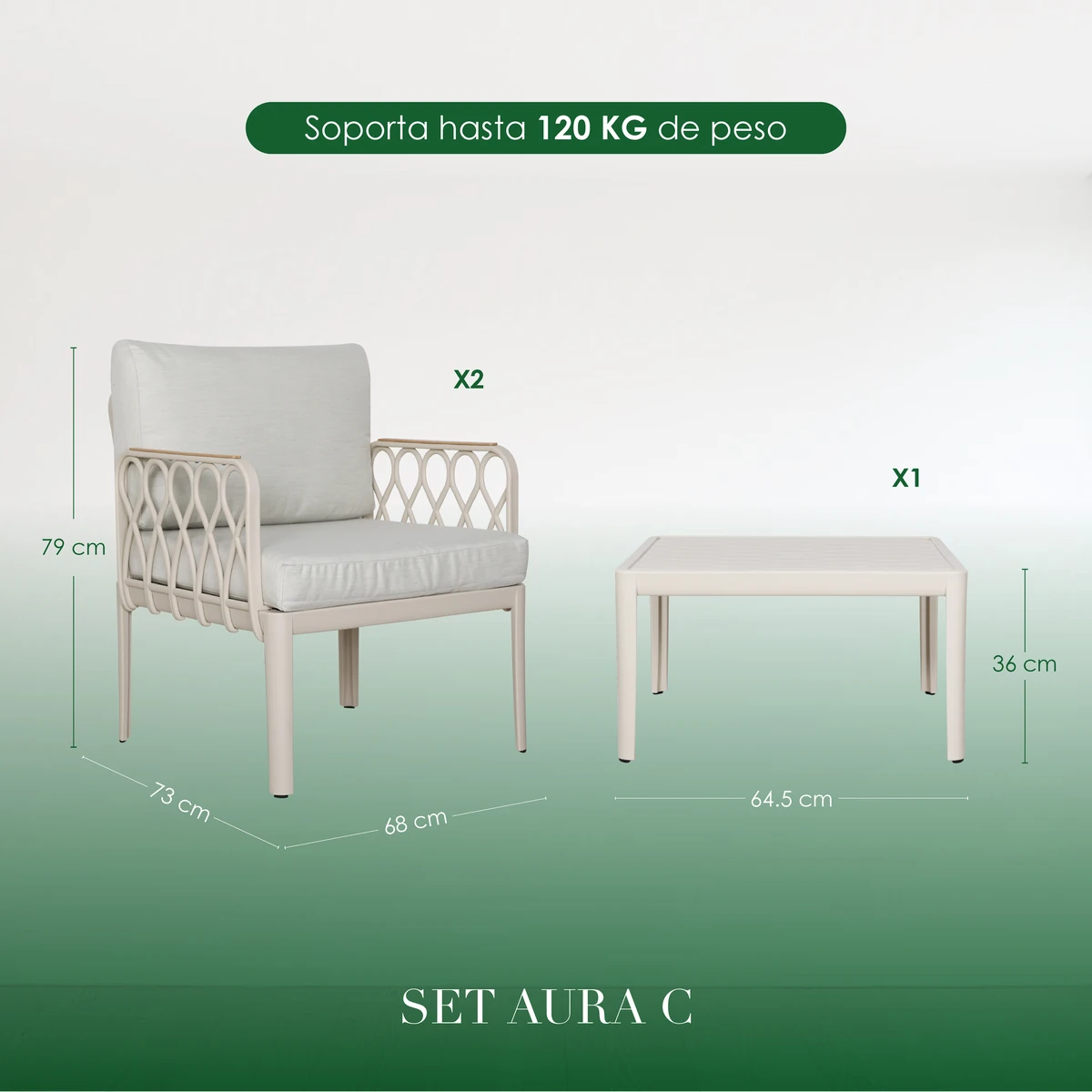 Set 2 Sillones Aura con Mesa Central Cuadrada_2 SET Aura Sillones C - vista adicional 2