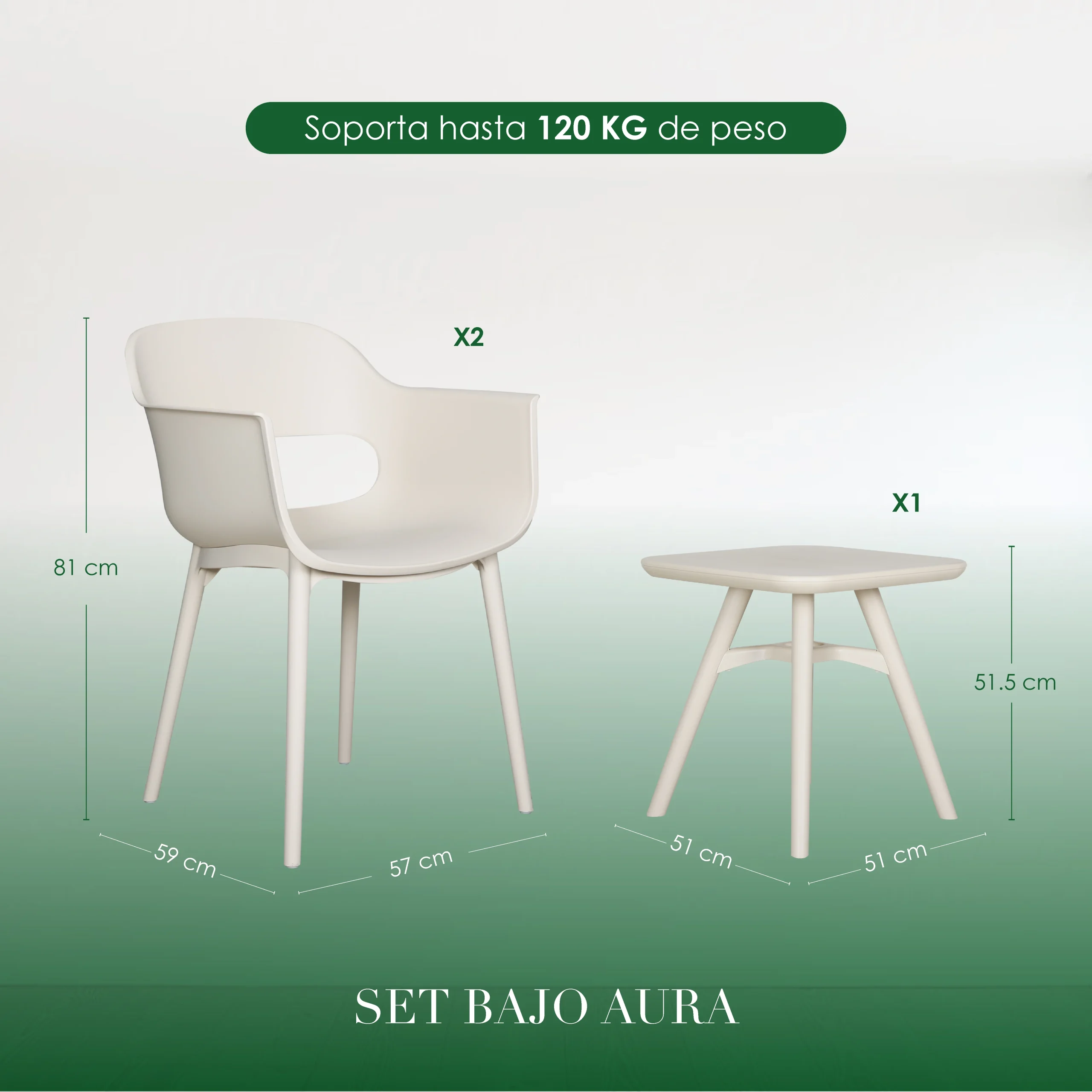 Set Aura Sillas B 3pz_2 SET Bajo Aura - vista adicional 2