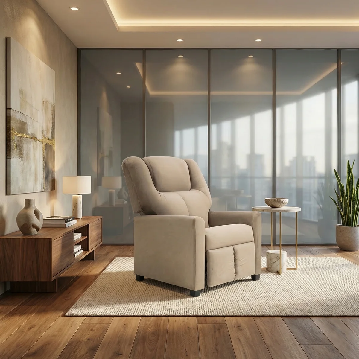 28511-Sillón-Reclinable-Lilit-Terciopelo-Personalizable-Arena-ambientada-03 Sillon Reclinable Lilit Terciopelo Personalizable Arena - foto ambientada