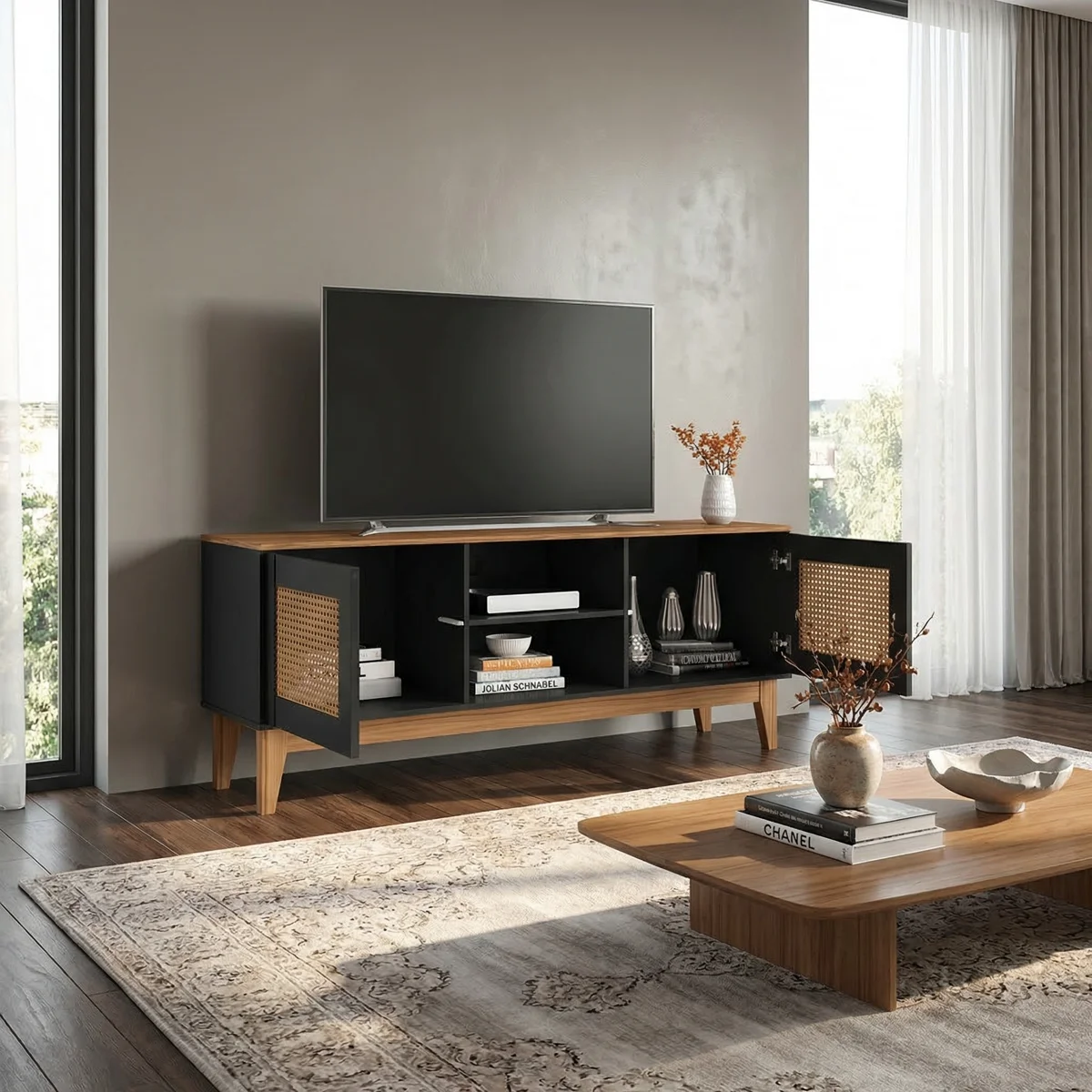 48847-Mesa-para-TV-Safira-60-Negro-ambientada-01 Mesa para TV Safira 60 Negro - foto ambientada