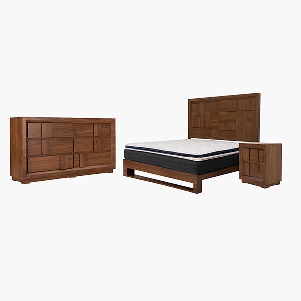 Palermo queen Tocador Recámara Queen Size Palermo Nogal - MDF UV grabado en color Nogal, Agarraderas de seguridad