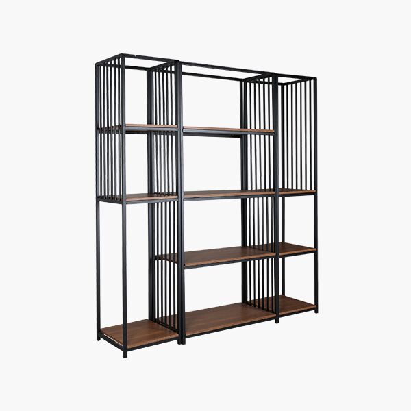 Brooklyn Montaje 45 Librero Modular Brooklyn 3pz - Tubular, pintura electroestática Negra y Melamina imitación Parota