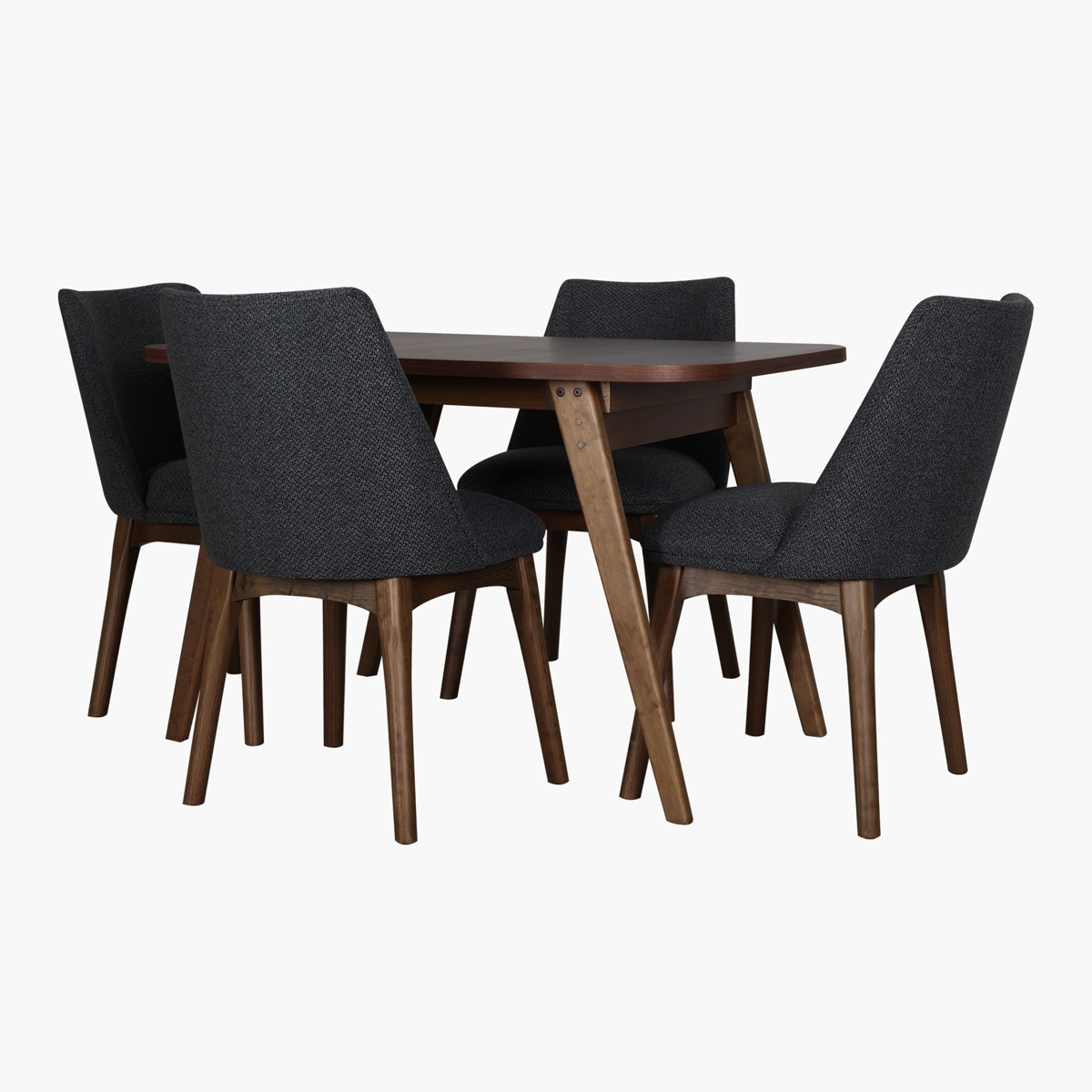 Silla Hasen Negro_14 Comedor Nandi Hasen - Cubierta de chapa de nogal, estructura de pino sólido tono nogal, tapiz a elegir