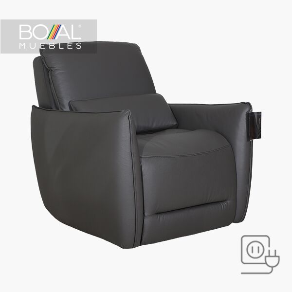 Sillón Reclinable Eléctrico Bennett Boal en Piel Gris
