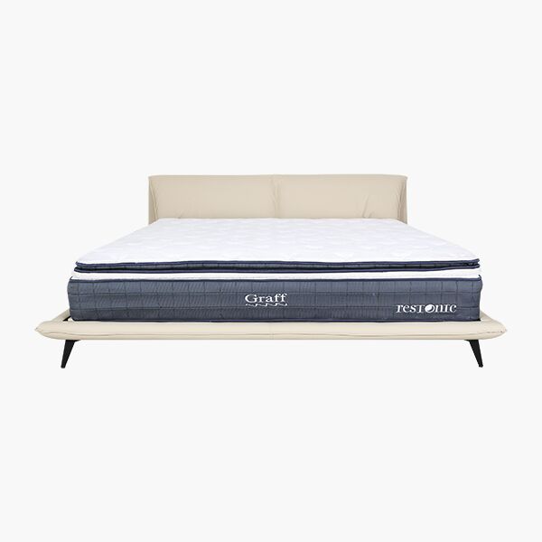 Cama Yugana King Size Piel Marfil - Pluma de Ganso, Piel, Madera y Herrería