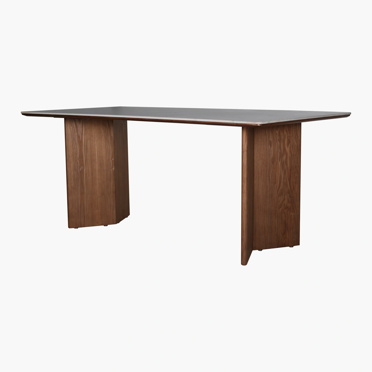 Mesa Trento Nogal/Gris - Cubierta en cerámica gris y estructura/base en madera sólida tono nogal