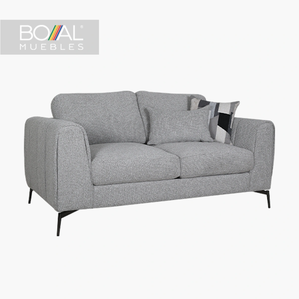 Love Seat Temple Boal - Madera de Pino, Metal, Espuma de 24kg/m^3, Tapizado en Gris
