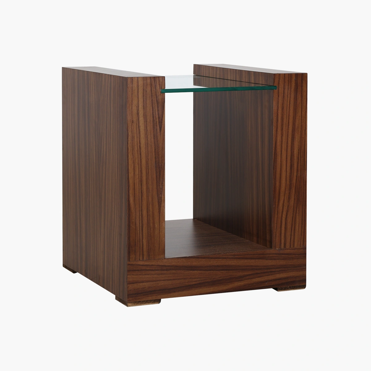 Mesa de Centro Monaco_21 Mesa Lateral Monaco - MDF con recubrimiento UV en color Nogal y cristal templado transparente